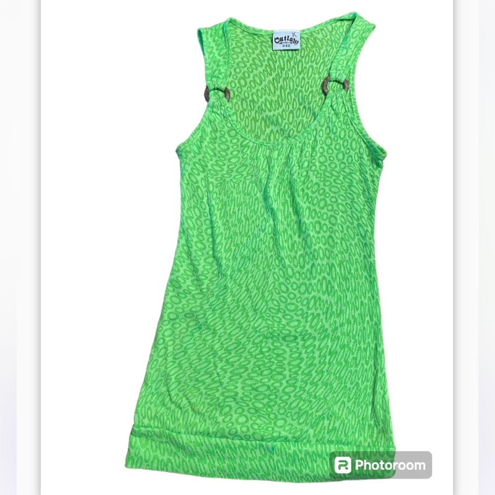 Outlaw tank top. Lime green  ribbed semi sheer  Size large.